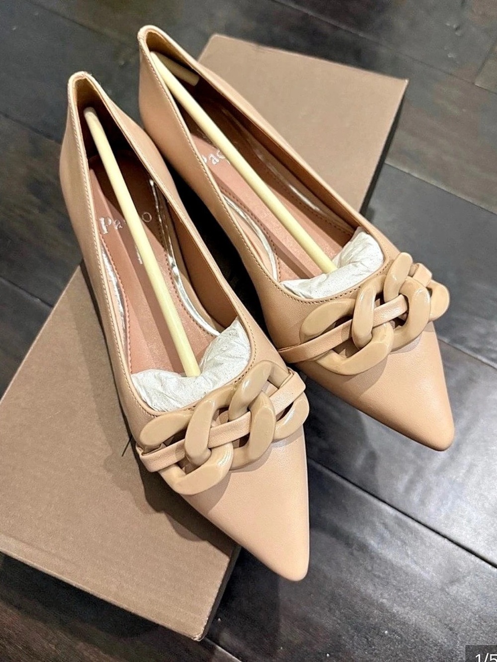 Brand new never worn Nora Lee Pointed-Toe Chain Heels in purple and beige.